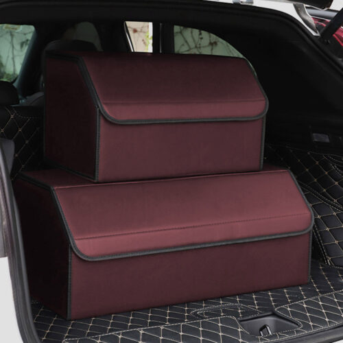 2x Leather Car Boot Collapsible Folding Cargo Organizer Portable Storage Box Red Large - Image 8