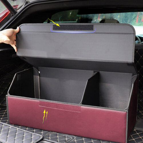 2x Leather Car Boot Collapsible Folding Cargo Organizer Portable Storage Box Red Large - Image 9