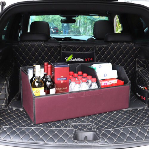 2x Leather Car Boot Collapsible Folding Cargo Organizer Portable Storage Box Red Large - Image 10