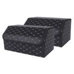 2x Leather Car Boot Collapsible Folding Cargo Organizer Portable Storage Box Black/Gold Stitch Large
