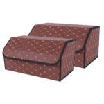 2x Leather Car Boot Collapsible Folding Cargo Organizer Portable Storage Box Coffee/Gold Stitch Large
