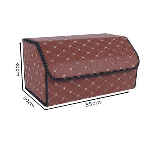 2x Leather Car Boot Collapsible Folding Cargo Organizer Portable Storage Box Coffee/Gold Stitch Large - Image 2