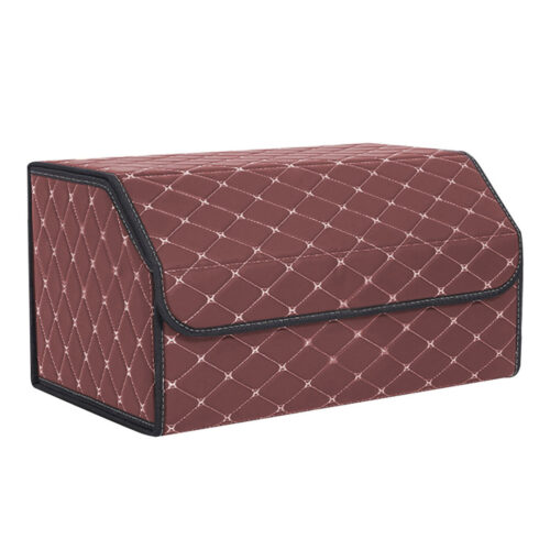 2x Leather Car Boot Collapsible Folding Cargo Organizer Portable Storage Box Coffee/Gold Stitch Large - Image 3