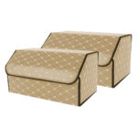 2x Leather Car Boot Collapsible Folding Cargo Organizer Portable Storage Box Beige/Gold Stitch Large