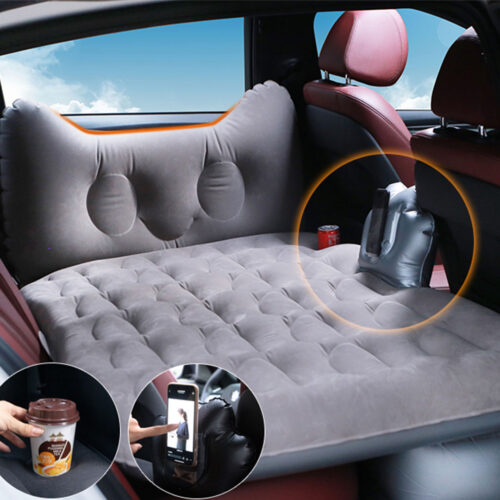 Grey Honeycomb Inflatable Car Mattress Portable Camping Air Bed Travel Sleeping Kits - Image 3