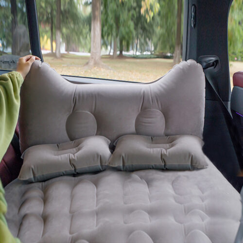 Grey Honeycomb Inflatable Car Mattress Portable Camping Air Bed Travel Sleeping Kits - Image 7