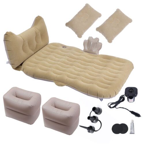 Beige Honeycomb Inflatable Car Mattress Portable Camping Air Bed Travel Sleeping Kits