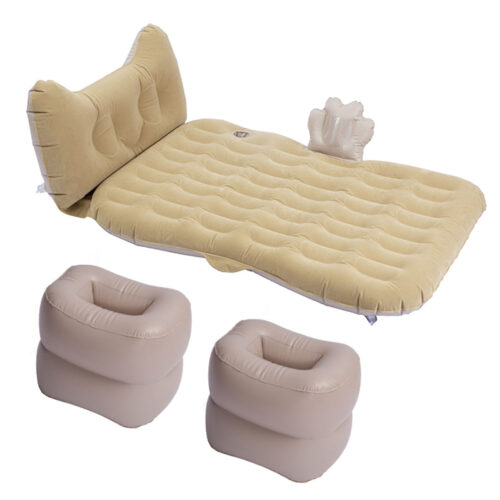 Beige Honeycomb Inflatable Car Mattress Portable Camping Air Bed Travel Sleeping Kits - Image 3