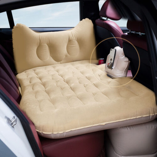 Beige Honeycomb Inflatable Car Mattress Portable Camping Air Bed Travel Sleeping Kits - Image 4