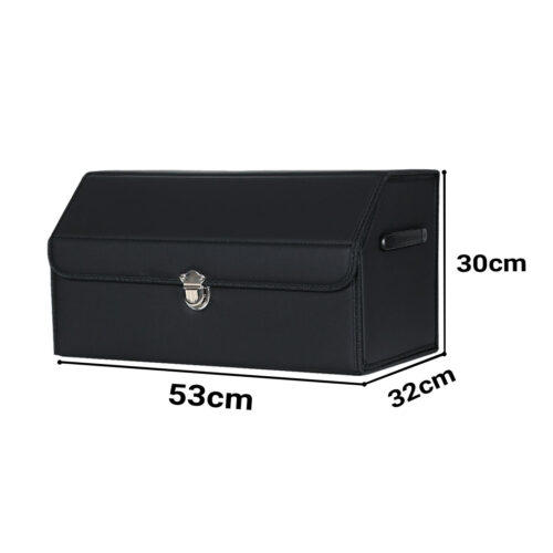 2x Leather Car Boot Collapsible Folding Cargo Organizer Portable Storage Box with Lock Black Medium - Image 2