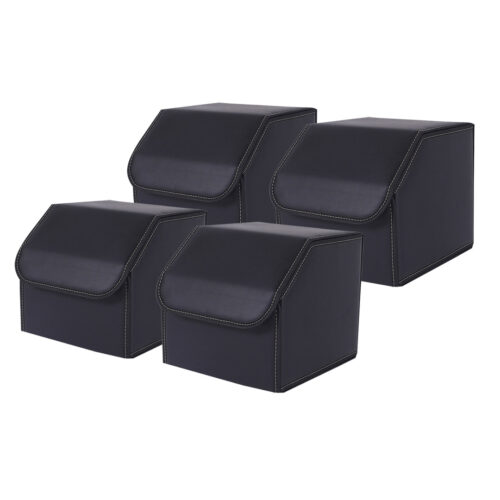4x Leather Car Boot Collapsible Folding Cargo Organizer Portable Storage Box Black Small