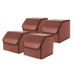 4x Leather Car Boot Collapsible Folding Cargo Organizer Portable Storage Box Coffee Small