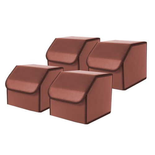 4x Leather Car Boot Collapsible Folding Cargo Organizer Portable Storage Box Coffee Small