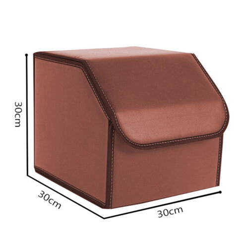 4x Leather Car Boot Collapsible Folding Cargo Organizer Portable Storage Box Coffee Small - Image 2