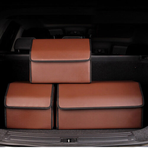 4x Leather Car Boot Collapsible Folding Cargo Organizer Portable Storage Box Coffee Small - Image 8