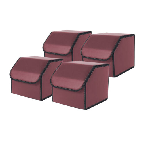 4x Leather Car Boot Collapsible Folding Cargo Organizer Portable Storage Box Red Small