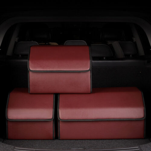 4x Leather Car Boot Collapsible Folding Cargo Organizer Portable Storage Box Red Small - Image 8