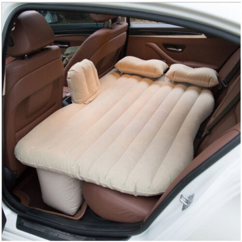 2x Beige Stripe Inflatable Car Mattress Portable Camping Rest Air Bed Travel Compact Sleeping Kits - Image 3
