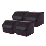 4x Leather Car Boot Collapsible Folding Cargo Organizer Portable Storage Box Black/Red Stitch Small