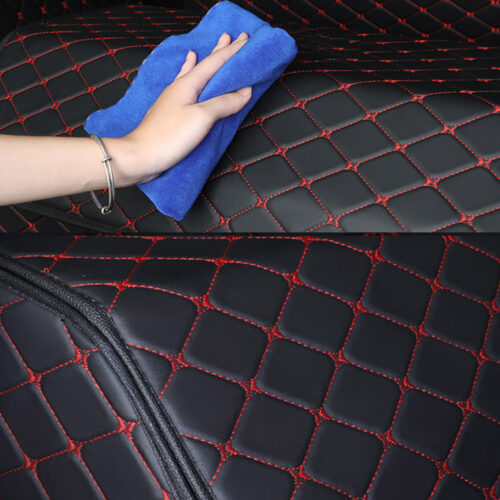 4x Leather Car Boot Collapsible Folding Cargo Organizer Portable Storage Box Black/Red Stitch Small - Image 5