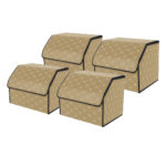 4x Leather Car Boot Collapsible Folding Cargo Organizer Portable Storage Box Beige/Gold Stitch Small
