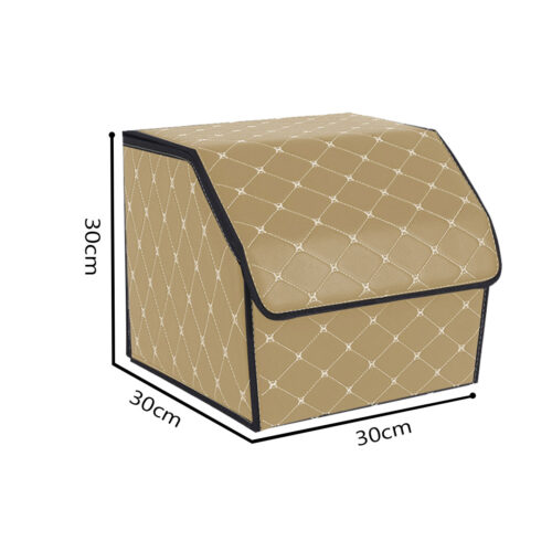 4x Leather Car Boot Collapsible Folding Cargo Organizer Portable Storage Box Beige/Gold Stitch Small - Image 2