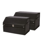 2x 56cm Leather Car Boot Collapsible Folding Cargo Organizer Portable Storage Box with Lock Black