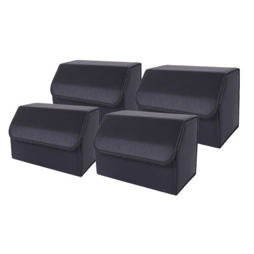 4x Leather Car Boot Collapsible Folding Cargo Organizer Portable Storage Box Black Medium