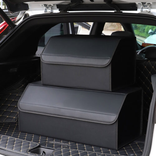 4x Leather Car Boot Collapsible Folding Cargo Organizer Portable Storage Box Black Medium - Image 9
