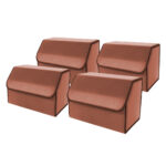 4x Leather Car Boot Collapsible Folding Cargo Organizer Portable Storage Box Coffee Medium