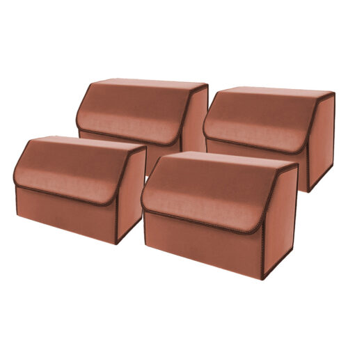 4x Leather Car Boot Collapsible Folding Cargo Organizer Portable Storage Box Coffee Medium