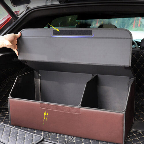 4x Leather Car Boot Collapsible Folding Cargo Organizer Portable Storage Box Coffee Medium - Image 9