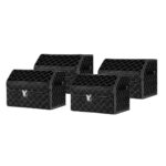 4x Leather Car Boot Collapsible Folding Cargo Organizer Portable Storage Box Black/White Stitch with Lock Small