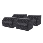 4x Leather Car Boot Collapsible Folding Cargo Organizer Portable Storage Box Black/Gold Stitch Medium