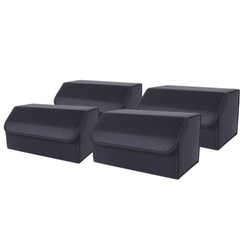 4x Leather Car Boot Collapsible Folding Cargo Organizer Portable Storage Box Black Large