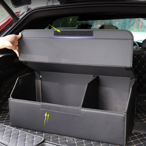 4x Leather Car Boot Collapsible Folding Cargo Organizer Portable Storage Box Black Large - Image 8