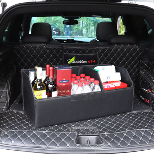 4x Leather Car Boot Collapsible Folding Cargo Organizer Portable Storage Box Black Large - Image 10