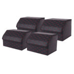 4x Leather Car Boot Collapsible Folding Cargo Organizer Portable Storage Box Black/Red Stitch Medium