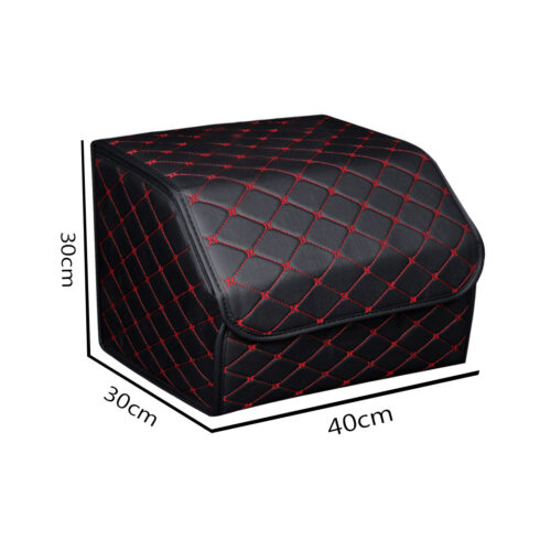 4x Leather Car Boot Collapsible Folding Cargo Organizer Portable Storage Box Black/Red Stitch Medium - Image 2