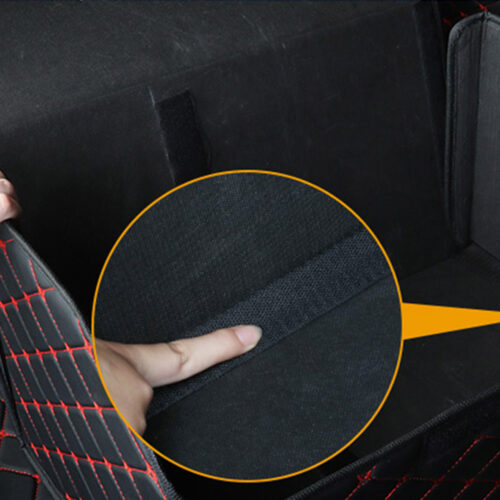 4x Leather Car Boot Collapsible Folding Cargo Organizer Portable Storage Box Black/Red Stitch Medium - Image 4