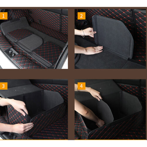 4x Leather Car Boot Collapsible Folding Cargo Organizer Portable Storage Box Black/Red Stitch Medium - Image 8