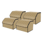 4x Leather Car Boot Collapsible Folding Cargo Organizer Portable Storage Box Beige/Gold Stitch Medium