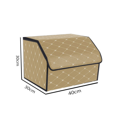 4x Leather Car Boot Collapsible Folding Cargo Organizer Portable Storage Box Beige/Gold Stitch Medium - Image 2