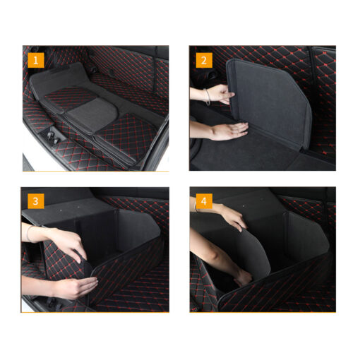 4x Leather Car Boot Collapsible Folding Cargo Organizer Portable Storage Box Black/Red Stitch Large - Image 3