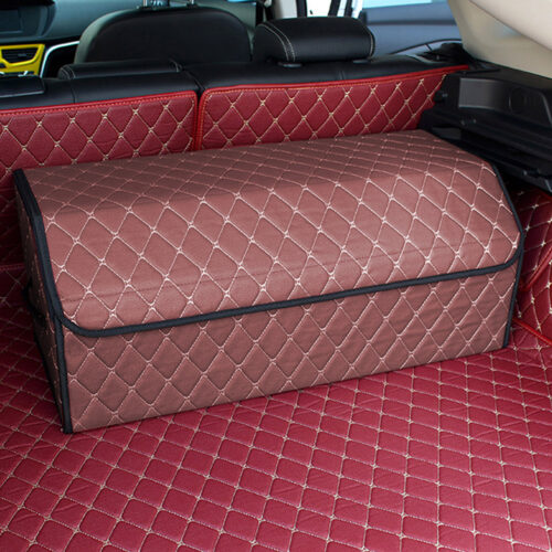 4x Leather Car Boot Collapsible Folding Cargo Organizer Portable Storage Box Coffee/Gold Stitch Large - Image 8