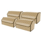 4x Leather Car Boot Collapsible Folding Cargo Organizer Portable Storage Box Beige/Gold Stitch Large