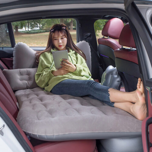 2x Grey Honeycomb Inflatable Car Mattress Portable Camping Air Bed Travel Sleeping Kits - Image 2