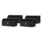 4x Leather Car Boot Collapsible Folding Cargo Organizer Portable Storage Box Black/White Stitch with Lock Medium