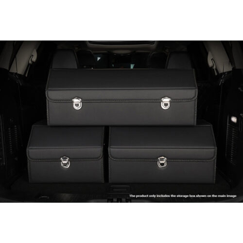 4x Leather Car Boot Collapsible Folding Cargo Organizer Portable Storage Box with Lock Black Medium - Image 6