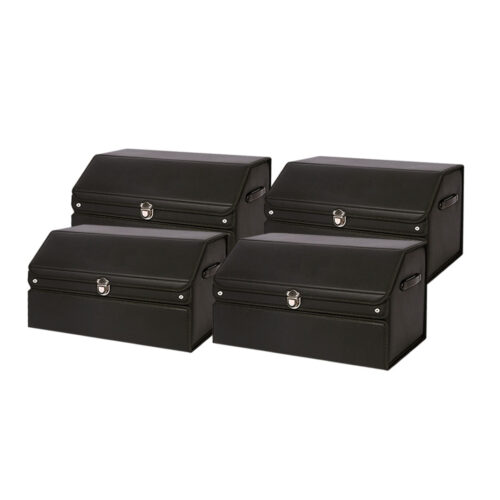 4x 60cm Leather Car Boot Collapsible Folding Cargo Organizer Portable Storage Box with Lock Black